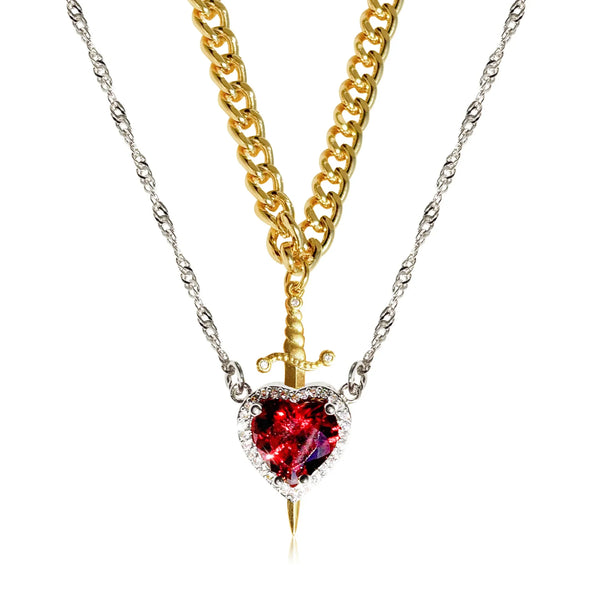 Heart & Sword Couple Necklace – 18K Gold Plated Stainless Steel